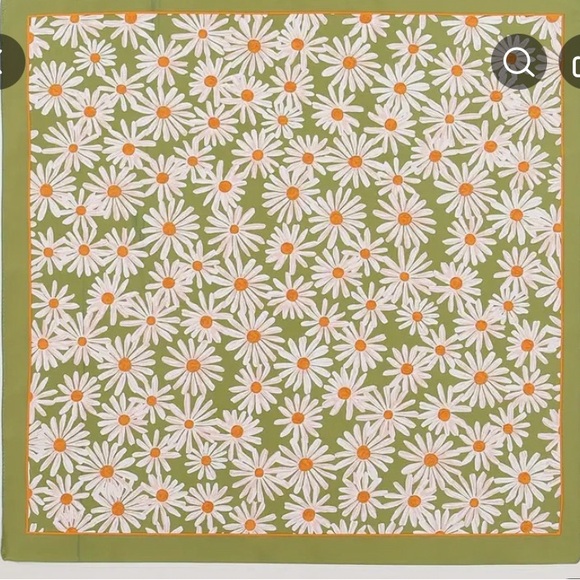 Daisy Print Scarf in Green, Orange and White - Picture 3 of 5